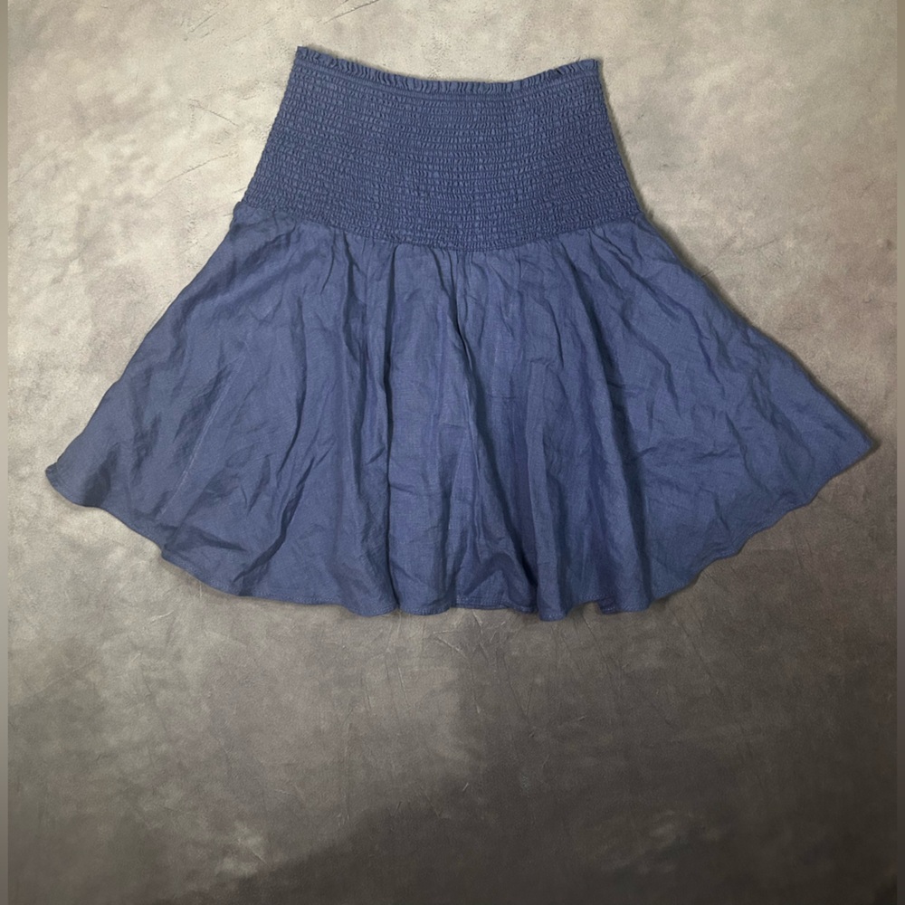 NWT J Crew Blue 100% Linen Smocked Flowy Skirt XXS